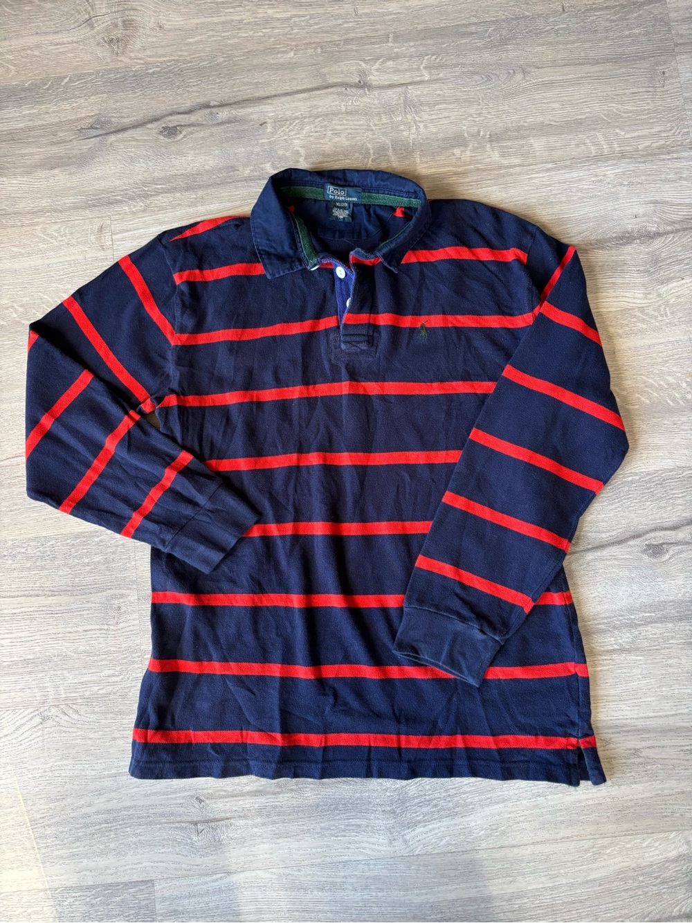 Polo by Ralph Lauren Navy and Red Striped Long-Sleeve Polo